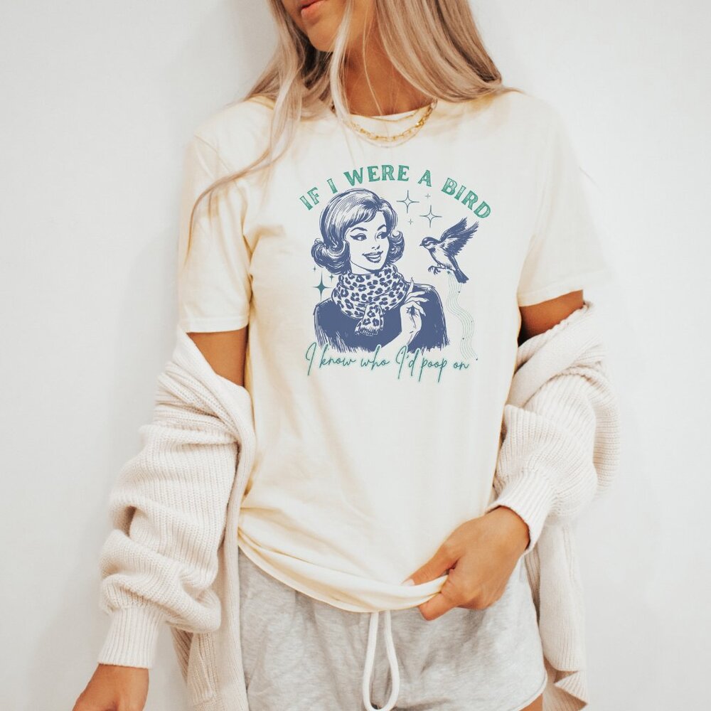 Bird Poop Humor Graphic Tee Funny Retro TShirt - Picture 3 of 6